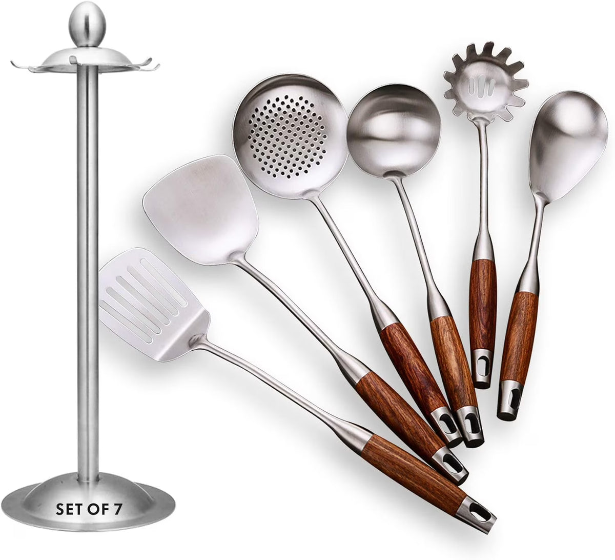 7pcs 304 Stainless Steel Kitchen Utensils Set with Wooden Handle O9079