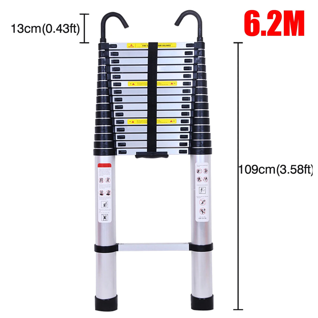 Telescoping Ladder 6.2M/20ft Aluminum Extension Folding Ladder with 2 Hooks Y255
