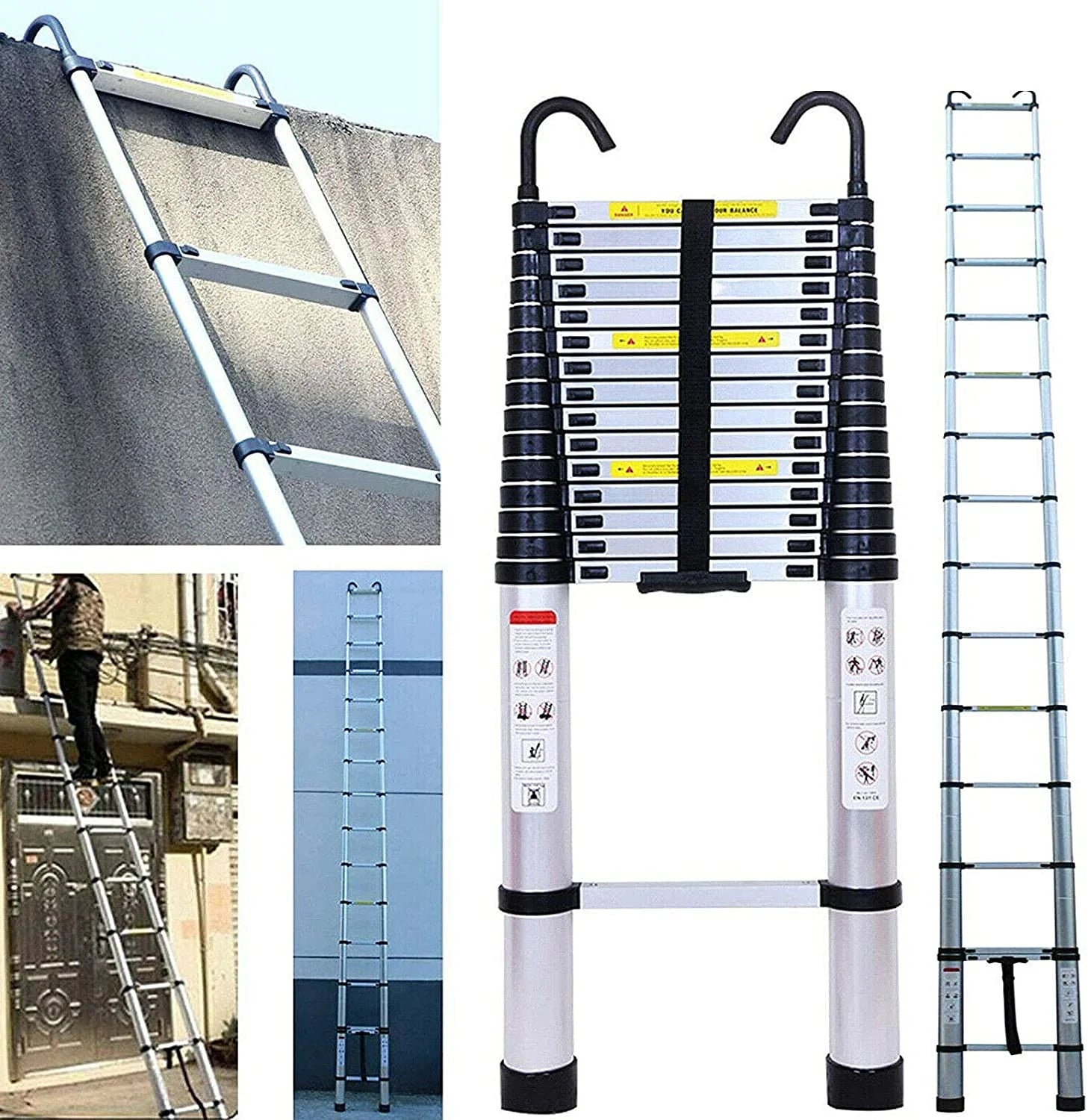 Telescoping Ladder 6.2M/20ft Aluminum Extension Folding Ladder with 2 Hooks Y255