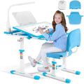 Blue Height Adjustable Kids Study Desk & Chair Set with LED Lamp, Drawer, Bookstand, Chair Cover R475
