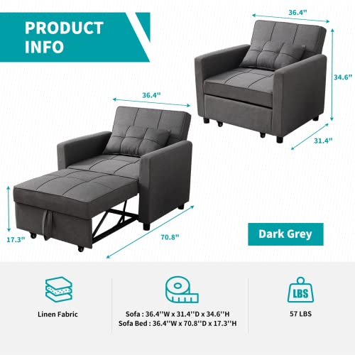 Dark Grey 3-in-1 Folding Futon Sofa Bed J7426