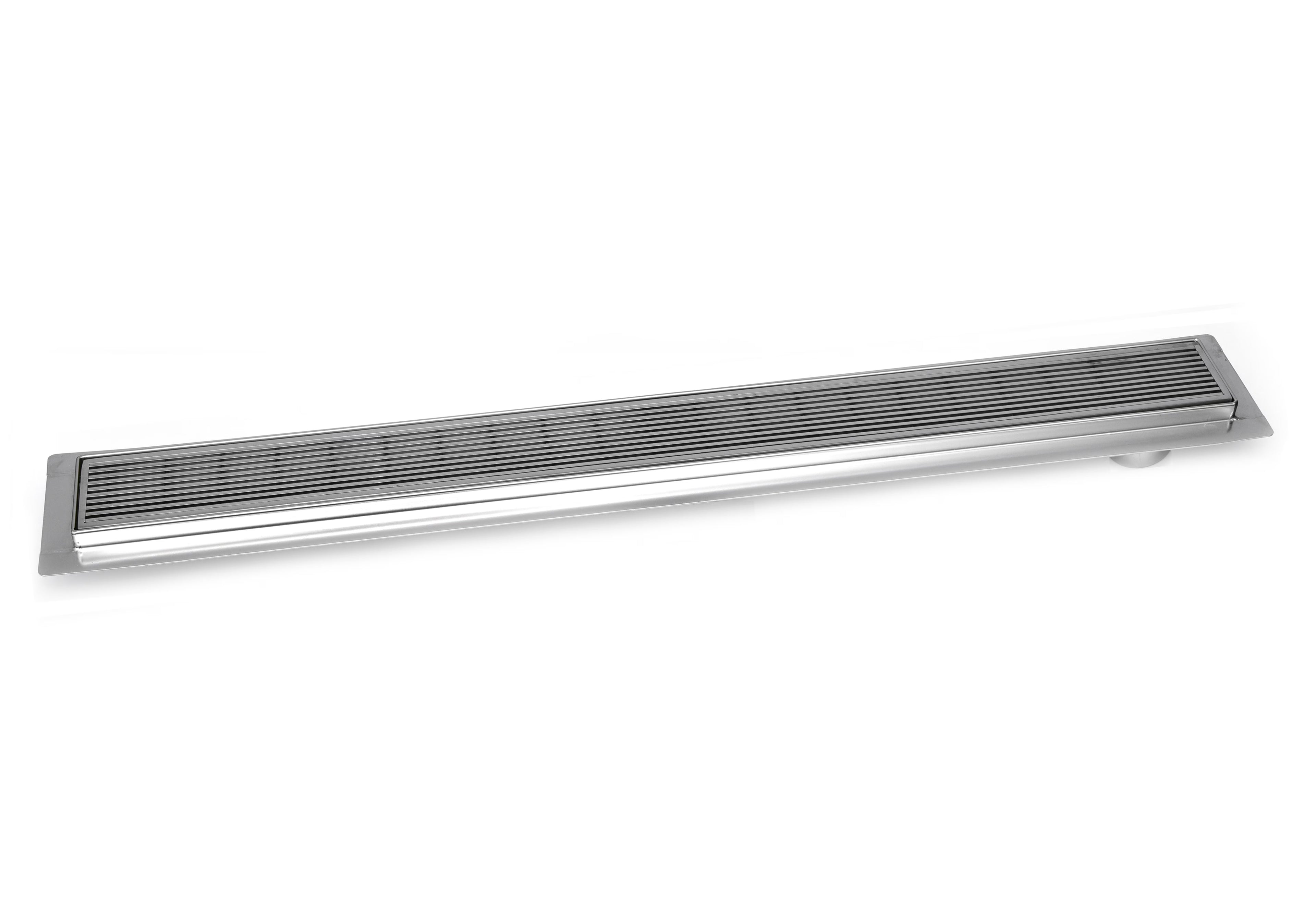 Linear Shower Drain Offset Side Outlet Extra Thick 6 Gauge Brushed 304 Stainless Steel Rectangle Floor Drain Set W355