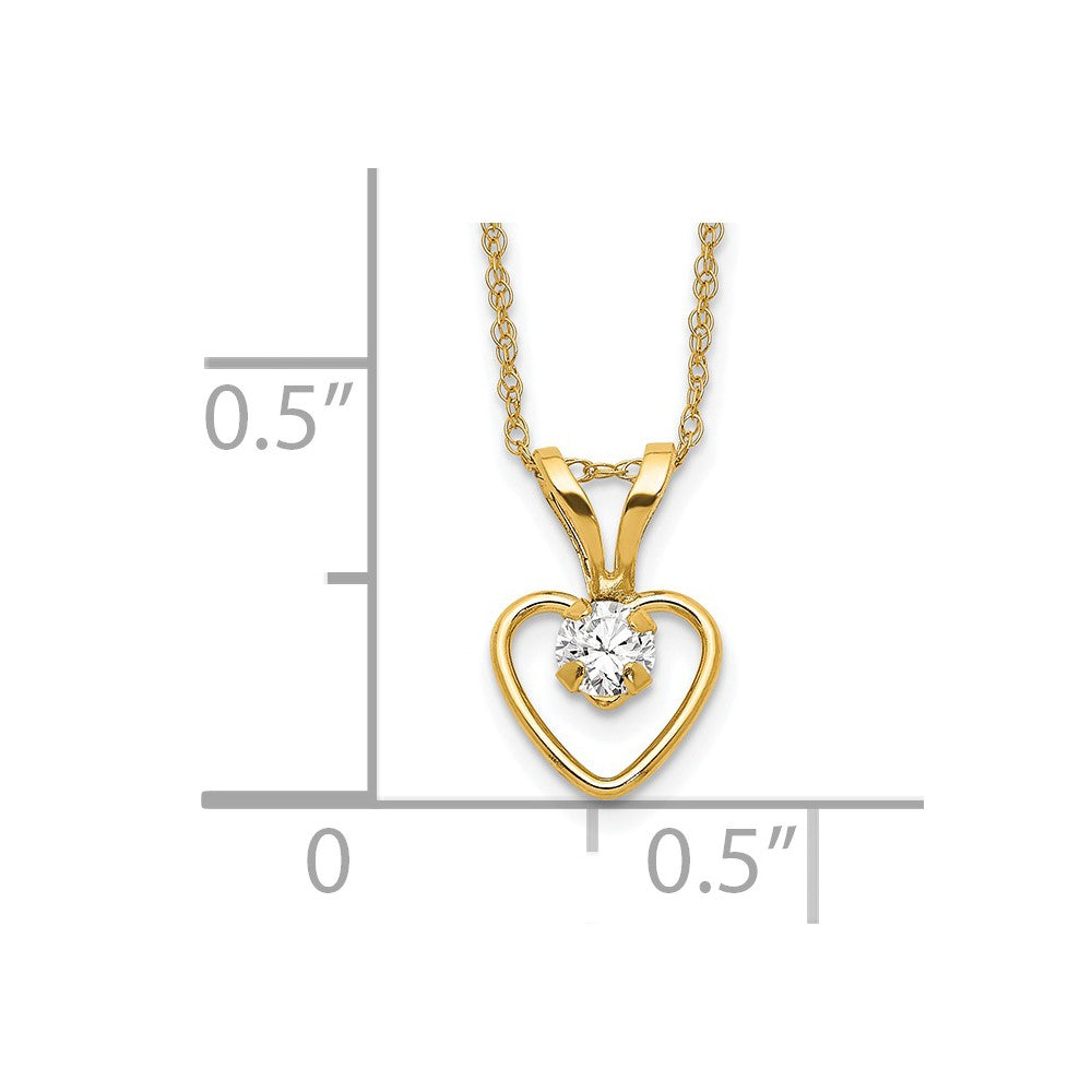 14K Yellow Gold Rope Necklace with Pendants Chain 3mm White Zircon Heart 15 inch A95106
