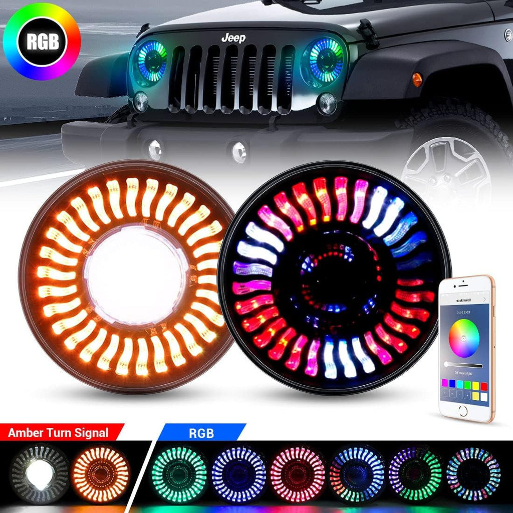 7 Inch Round LED Headlight with Amber Turn Signal, High Low Beam 2PCS Q631