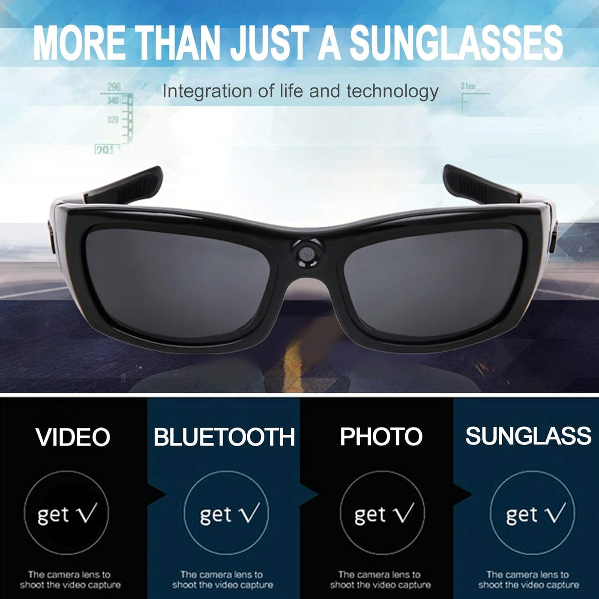 Bluetooth Sunglasses Camera Full HD 1080P Video Sunglasses Sports Action Camera with Polarized UV Protection Safety Lenses Z65083