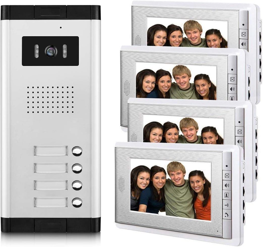 3 Units Wired Video Door Phone Kit with 7 Inches Monitor and Night Vision Camera Y22338
