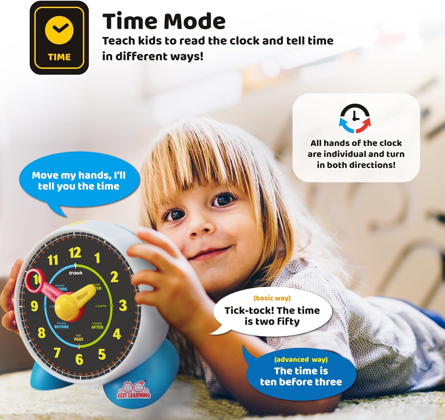 Learning Clock Teaching Light-Up Toy with Quiz and Music Sleep Mode M593040