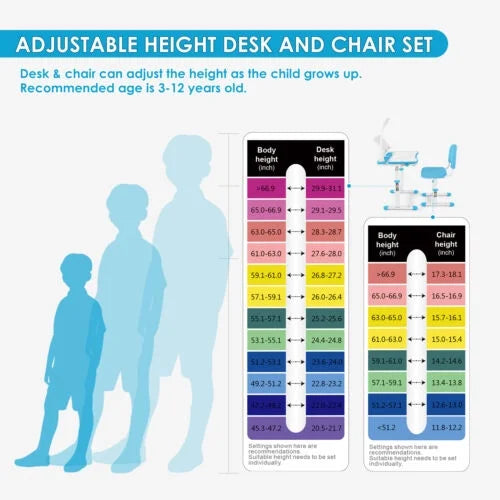 Blue Height Adjustable Kids Study Desk & Chair Set with LED Lamp, Drawer, Bookstand, Chair Cover R475