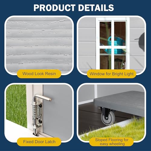 8x6x7 FT Resin Outdoor Storage Shed with Floor, Dove Grey R899