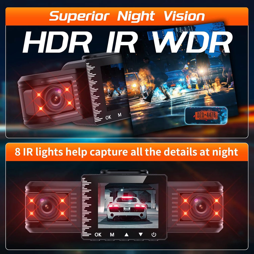 Dash Cam 3 Channel 1080P with 8 IR Lamps Night Vision O51899