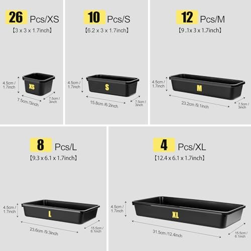 60PCS Black Plastic Tool Box Organizer Tray Divider (5 Sizes) B253