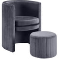 Gray Velvet Round Arm Chair with Ottoman V2852