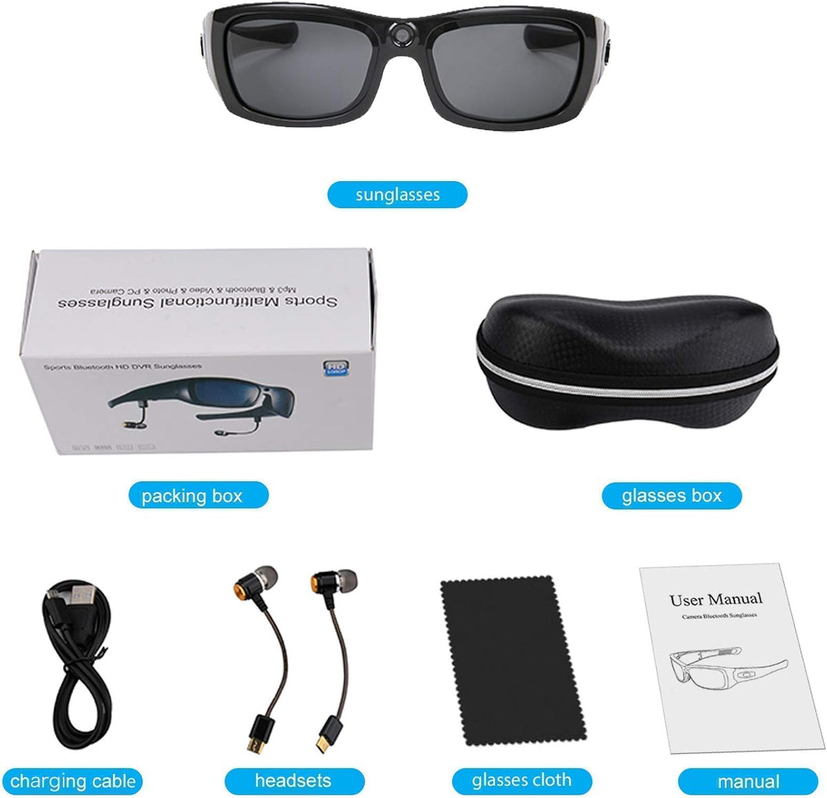 Bluetooth Sunglasses Camera Full HD 1080P Video Sunglasses Sports Action Camera with Polarized UV Protection Safety Lenses Z65083