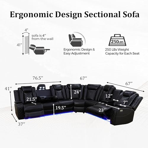 Cream White Leather Power Recliner Sectional Sofa with LED F33227