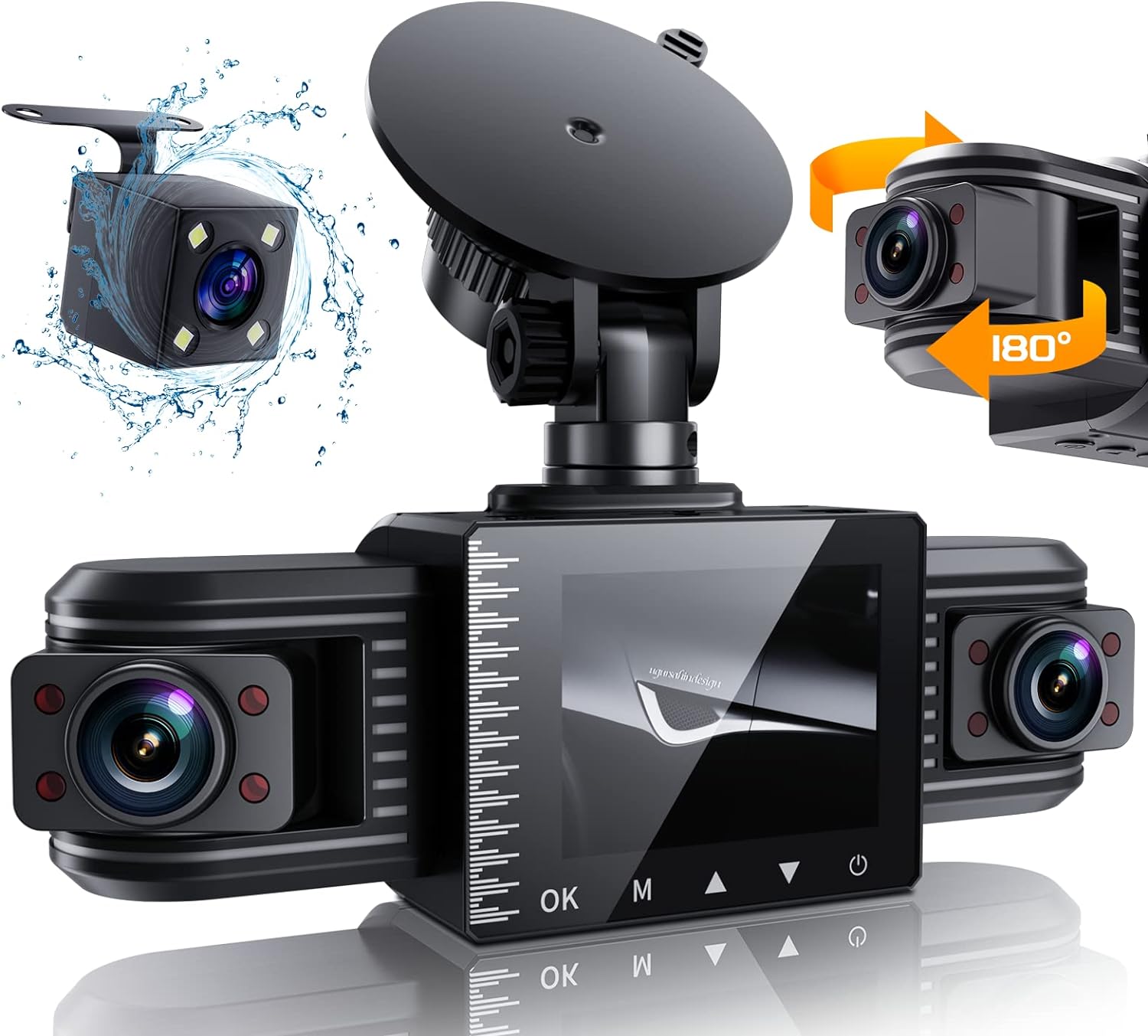 Dash Cam 3 Channel 1080P with 8 IR Lamps Night Vision O51899