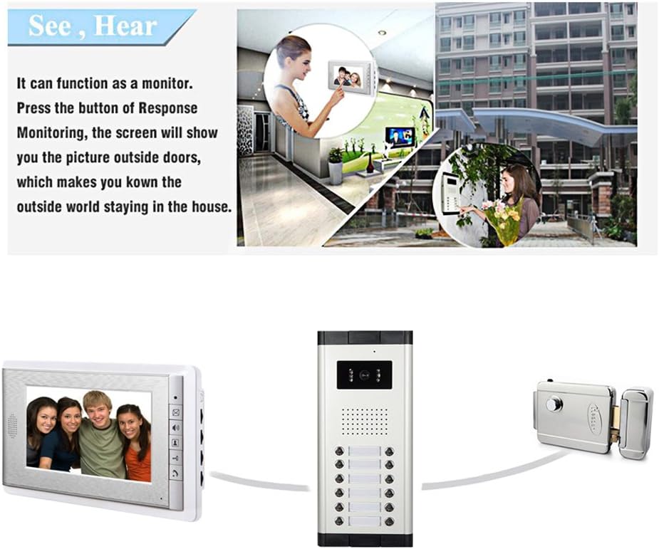 3 Units Wired Video Door Phone Kit with 7 Inches Monitor and Night Vision Camera Y22338