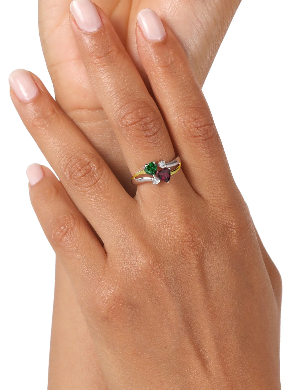 925 Silver 10K Yellow Gold Green Nano Emerald Red Rhodolite Garnet White Lab Grown Diamond Ring U577