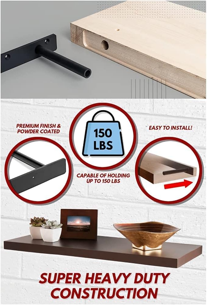 Heavy Duty Floating Shelf Bracket Pair, 150 LB Capacity, 18 Inch, Pack of 2 K2937