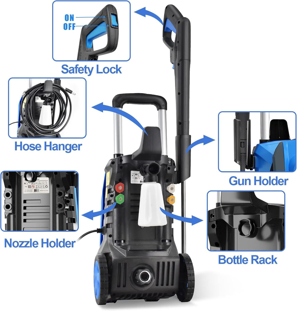 3500 PSI 2.6 GPM Electric Pressure Washer with Adjustable Spray Nozzle Foam Cannon and Hose Reel G602318