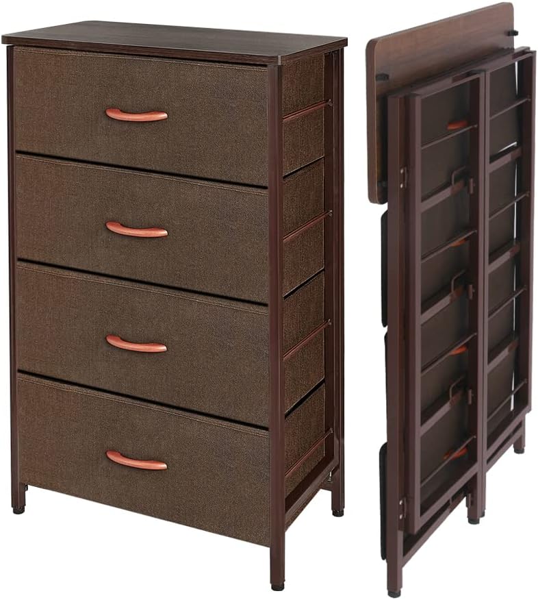Foldable 4 Drawers Storage Organizer Unit Vertical Dresser Coffee G529
